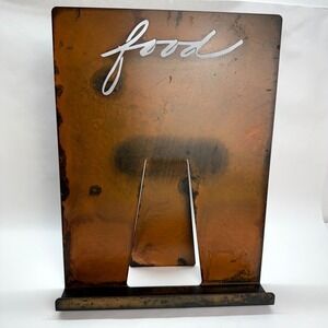 Industrial Rusted Metal Food Script Cookbook Stand Tablet Holder Kitchen Decor
